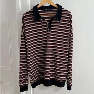 Lioness Women’s Oversized Striped Polo Shirt - Black and Red